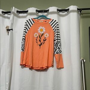 Orange Floral Long Sleeve Top
